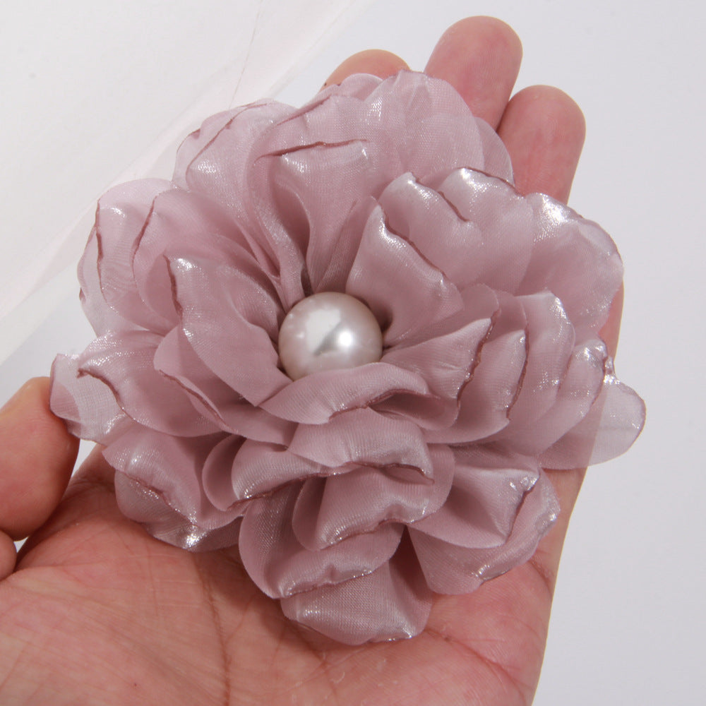 A 9cm large number of spot with pearl cloth flower fabric flower gauze clothing accessories brooch clothing accessories - Mixbatch