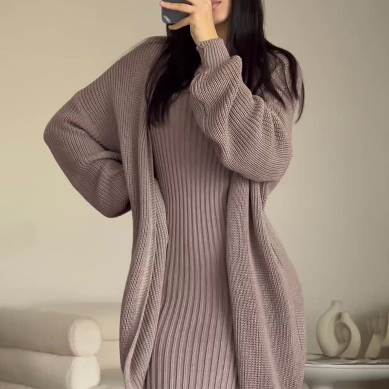 A knitted jacket skirt set with belt