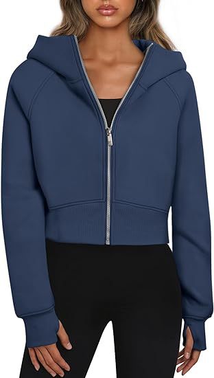 A hooded zip sweater