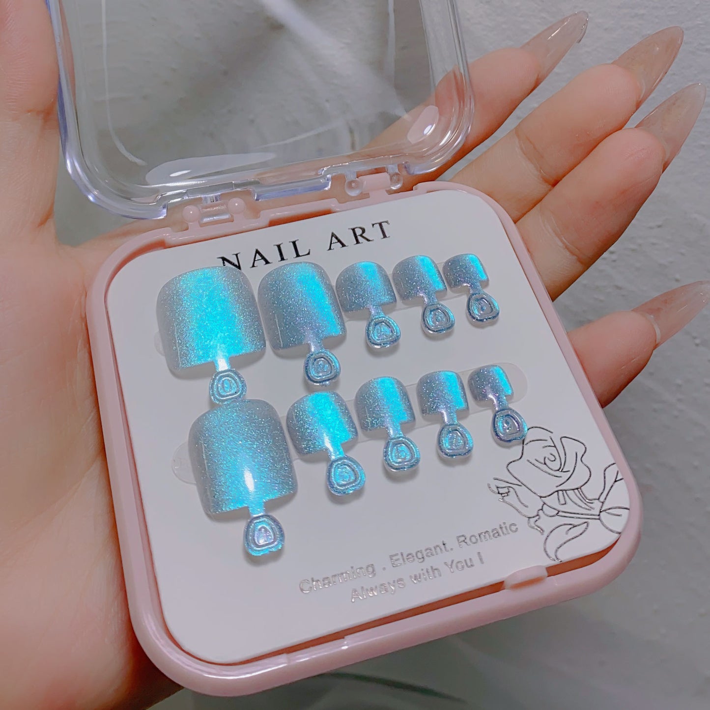 A manicure handmade wear nail spar cat eye flash drill foot nail patch wear nail foot manicure fake nail wholesale - Mixbatch