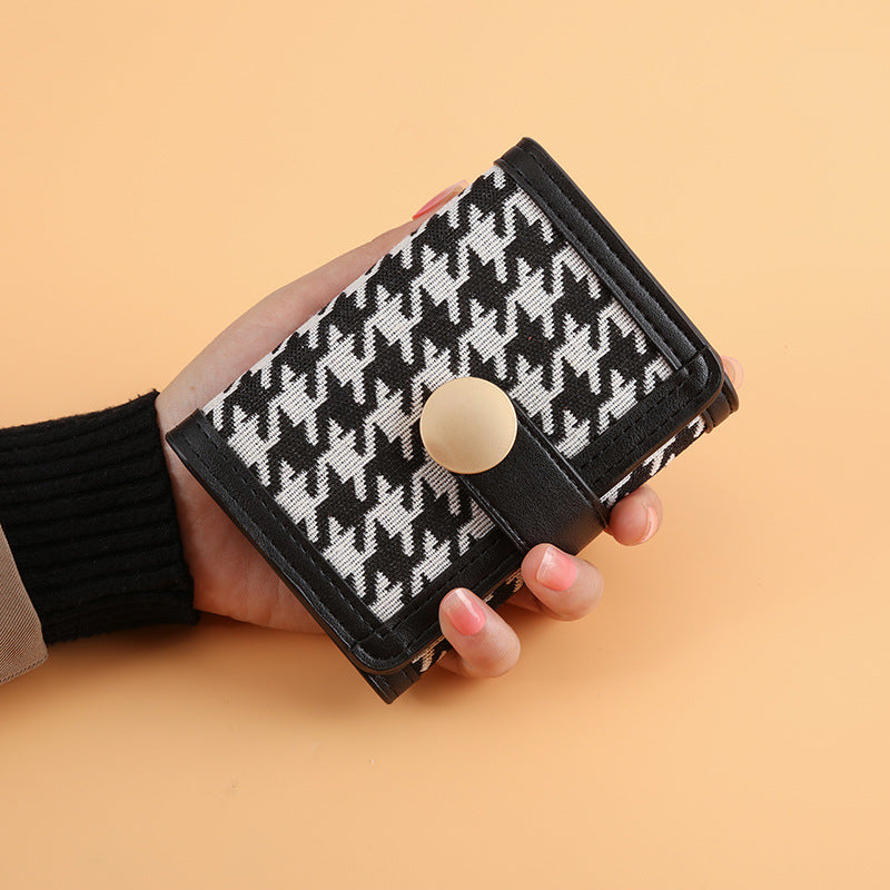 A Korean version of simple and fashionable small wallet female long thousand bird grid buckle multi-card wallet versatile Japanese and Korean clutch bag female