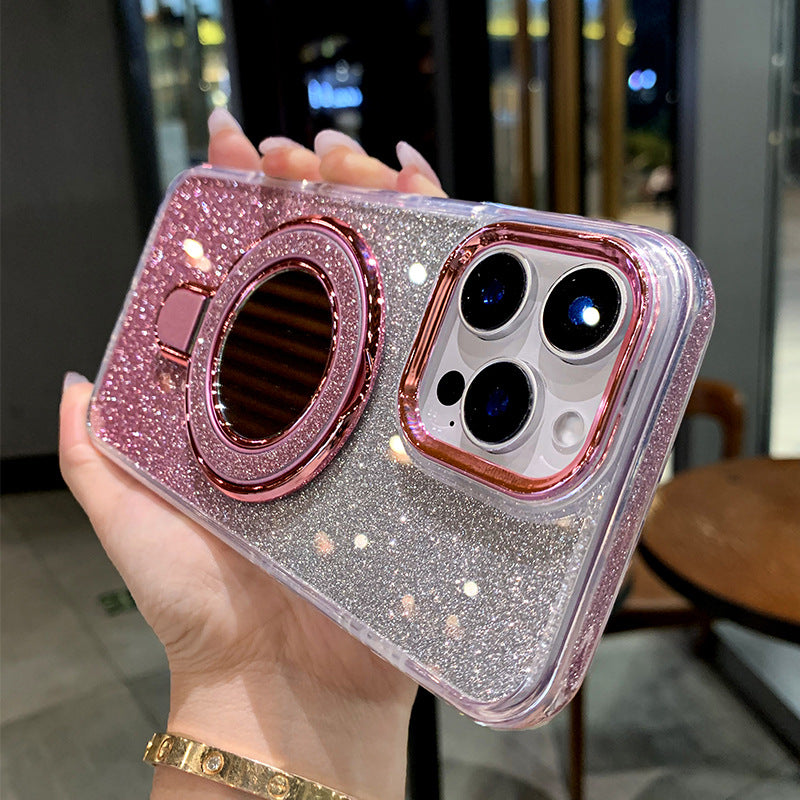 A glitter mirror magnetic suction bracket mobile phone case