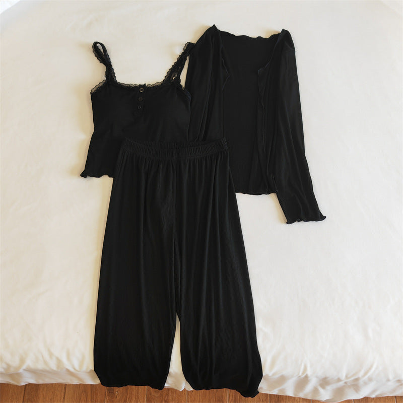 A Modal pajamas women's spring, autumn and winter sexy with chest pads, summer suspenders, trousers can be worn outside, simple loungewear cover - Mixbatch