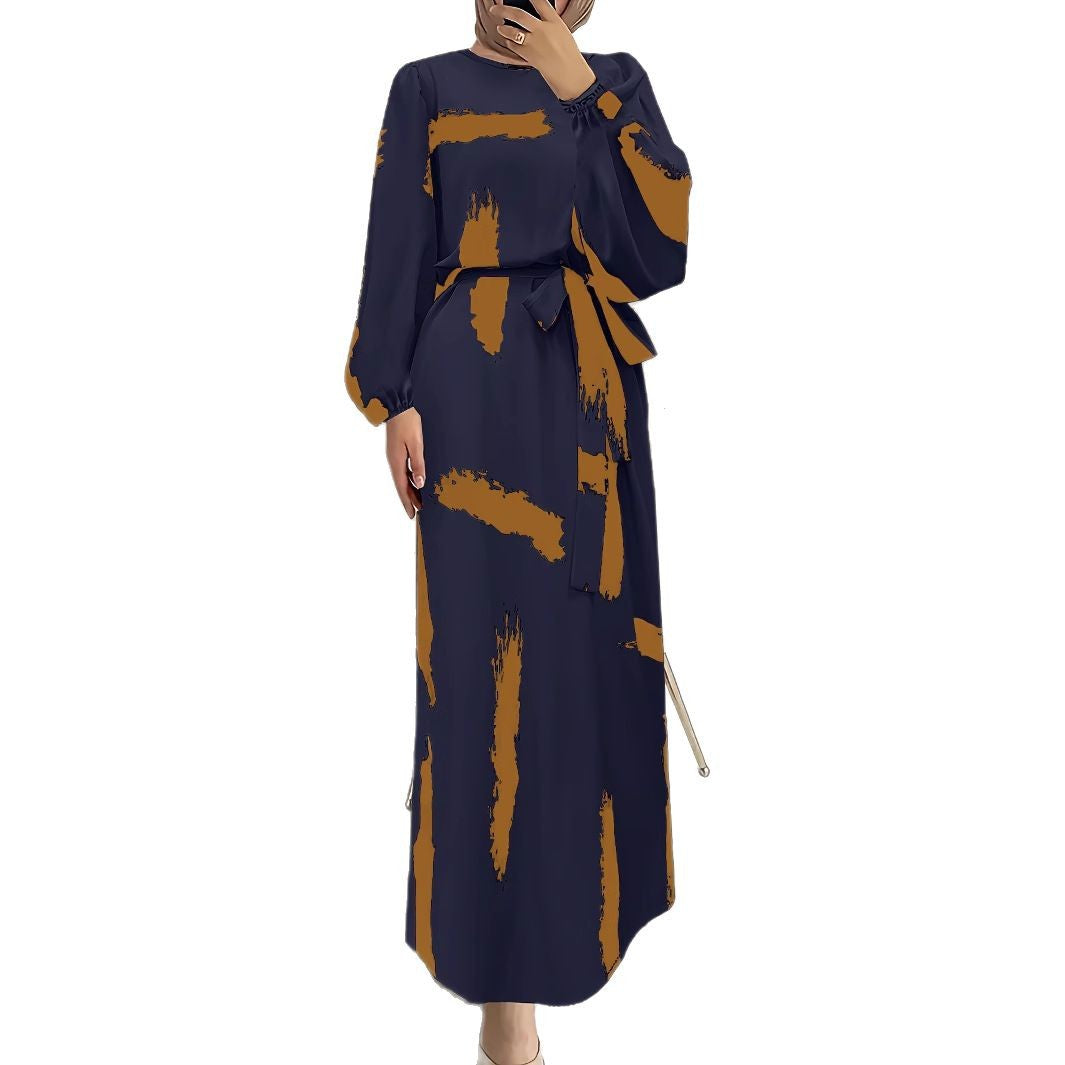 A printed long-sleeved dress