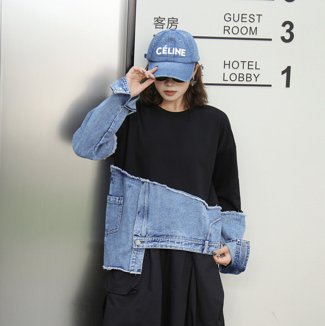 A stitched denim irregular top