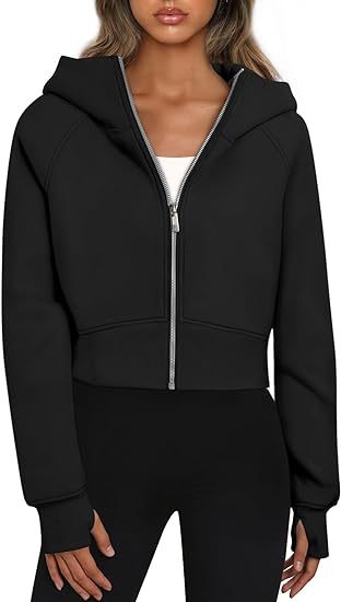 A hooded zip sweater