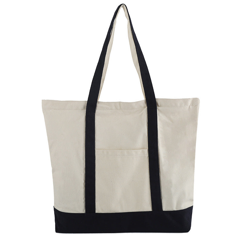 A thickened canvas supermarket environmental protection bag large capacity new cross-border grocery shopping bag strong zipper tote bag can be printed logo - Mixbatch
