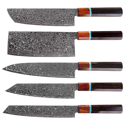 A Damascus chef's knife slicing knife