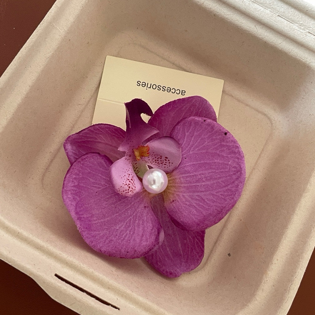 A Super Immortal Phalaenopsis Hairpin Purple Side Flower Hair Accessories Flower Clip Versatile Hairpin Antique Headdress Female Mori