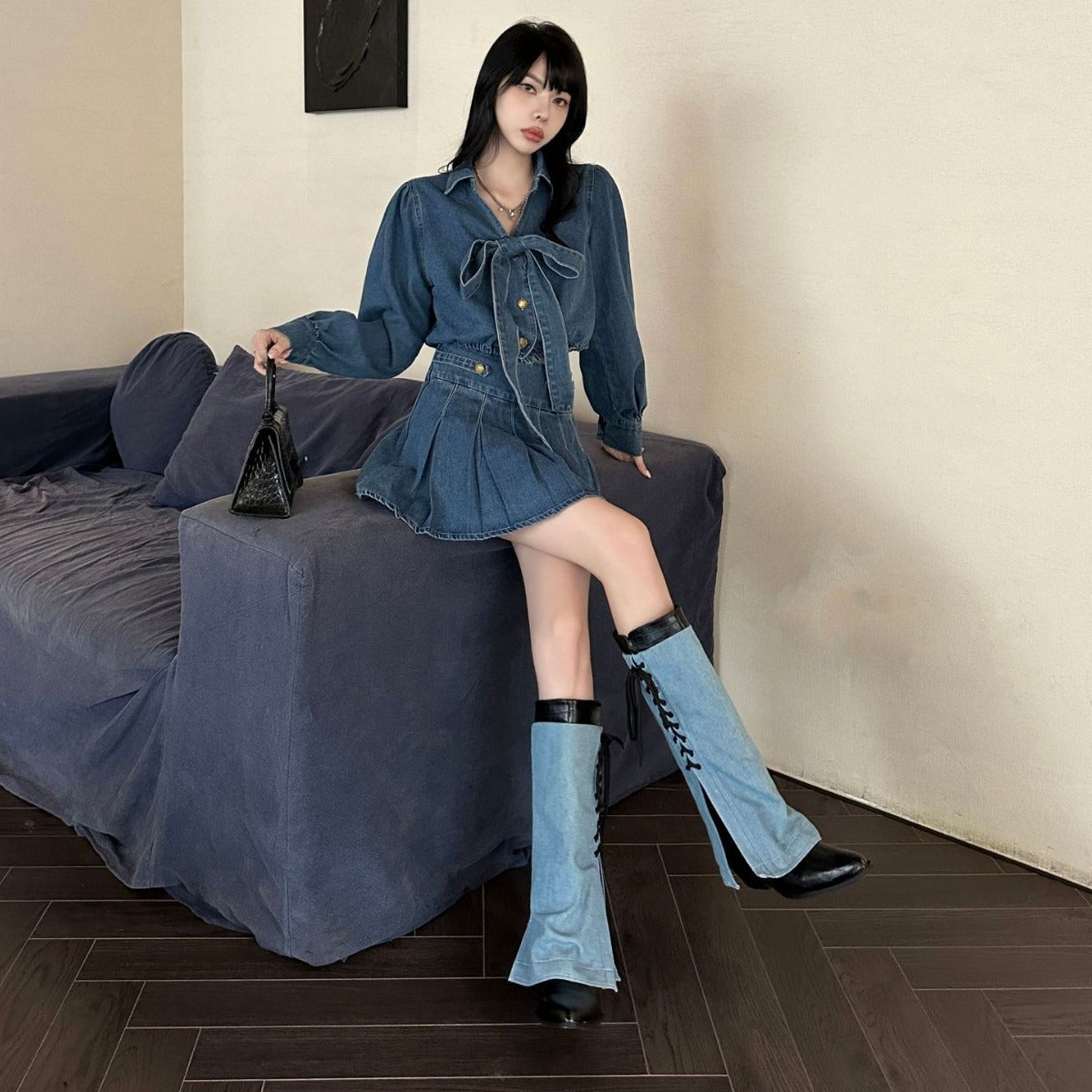 A new sweet wind women's fashion shoes stiletto heel women's bow lace-up cowboy boots design sense new