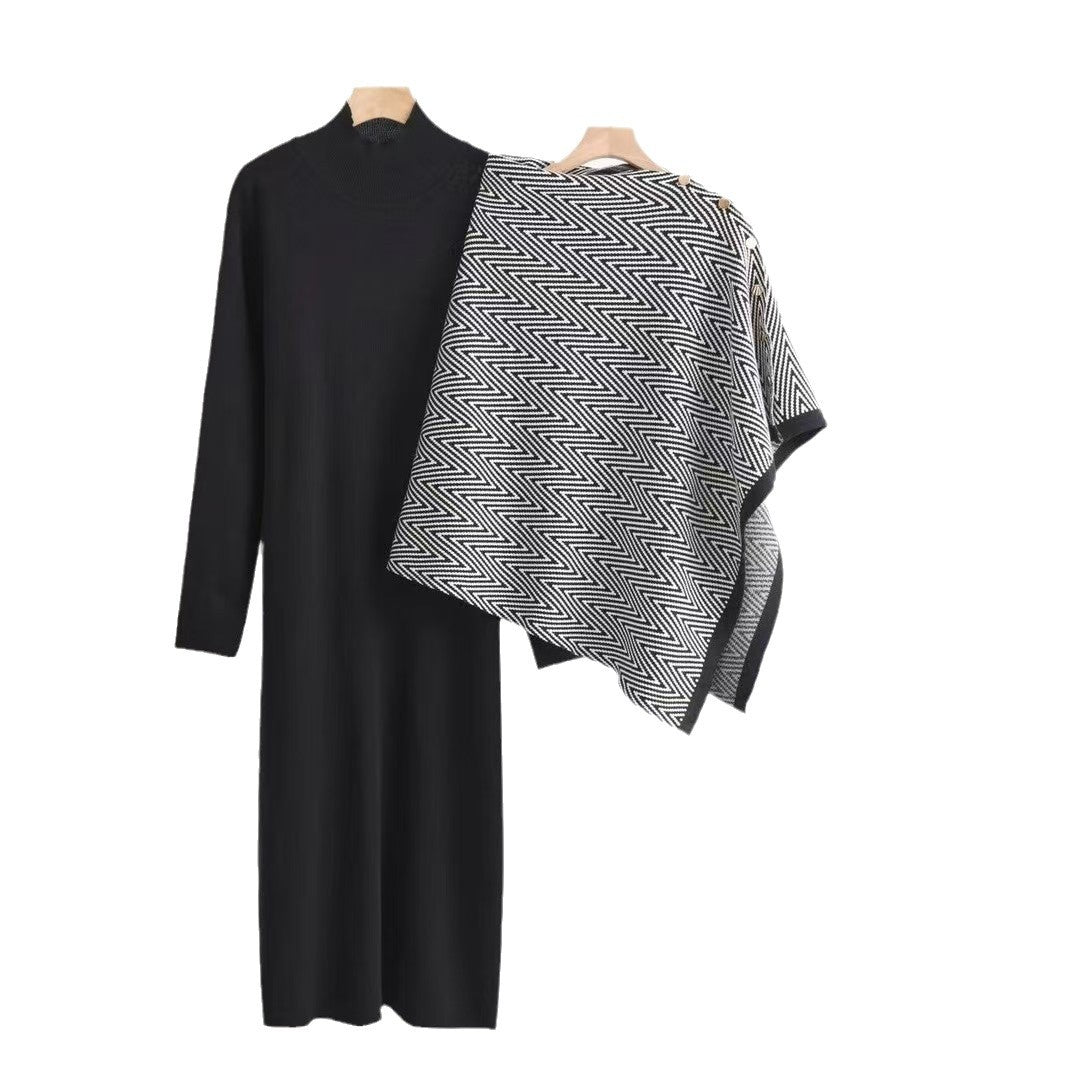 A two-piece  knitted shawl dress