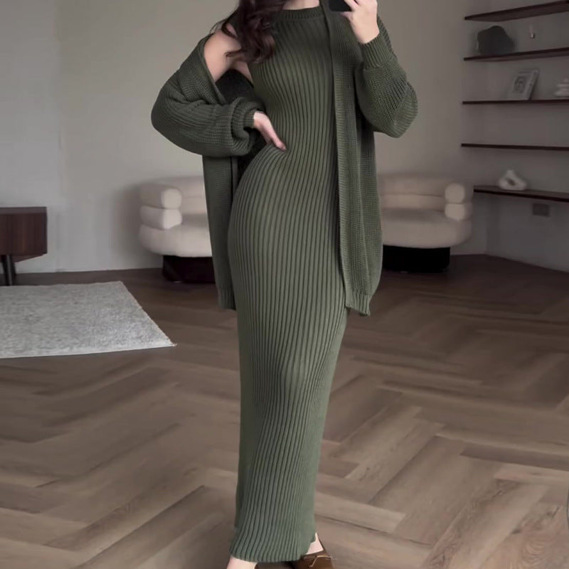A knitted jacket skirt set with belt