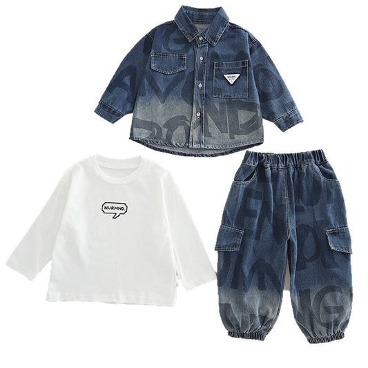 A children's denim three-piece set