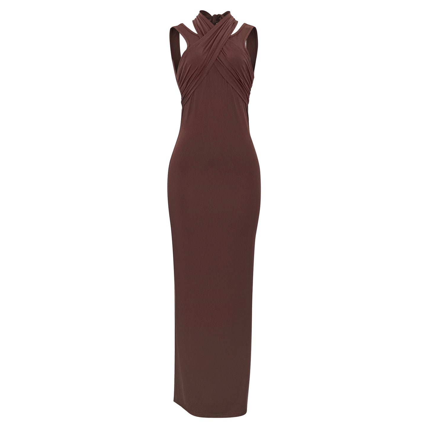 A701DS European and American cross-border 2025 spring new dress solid color neck hollow slim hip high waist sexy - Mixbatch