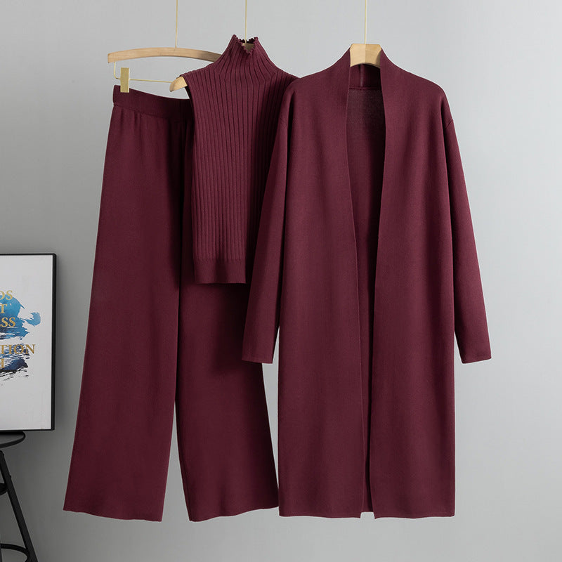 A three-piece set of knitted tops and pants