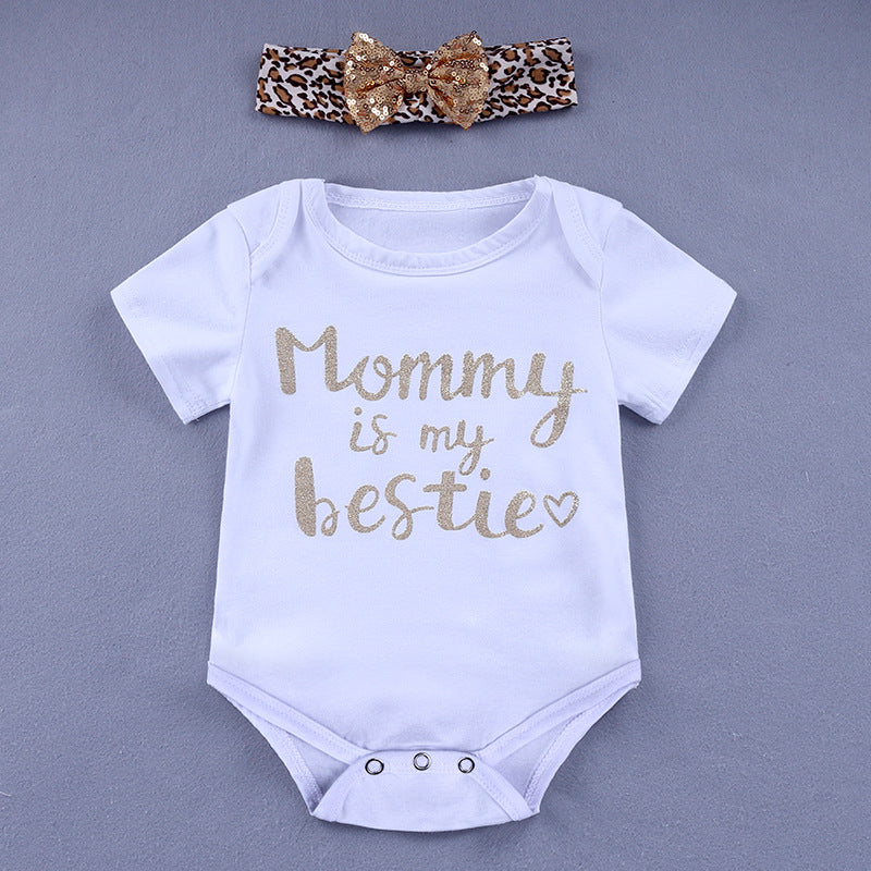 A cross-border foreign trade new baby short sleeved triangle jumpsuit+headband summer cotton jumpsuit crawling suit for infants and young children - Mixbatch