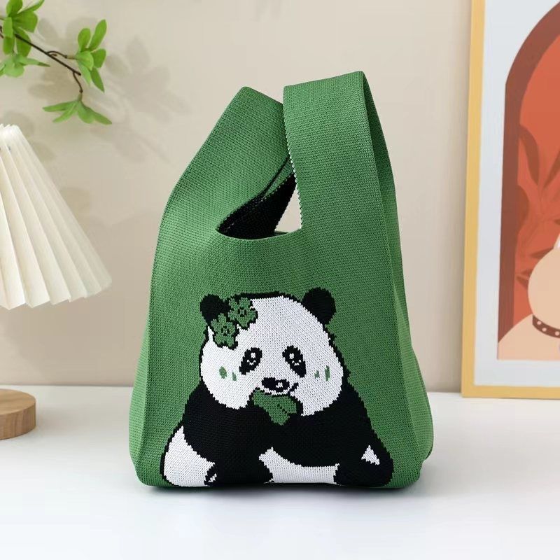 A Internet celebrity handbag women's knitted wool bucket bag Japanese and Korean version versatile hand carry casual tote bag box lunch bag y