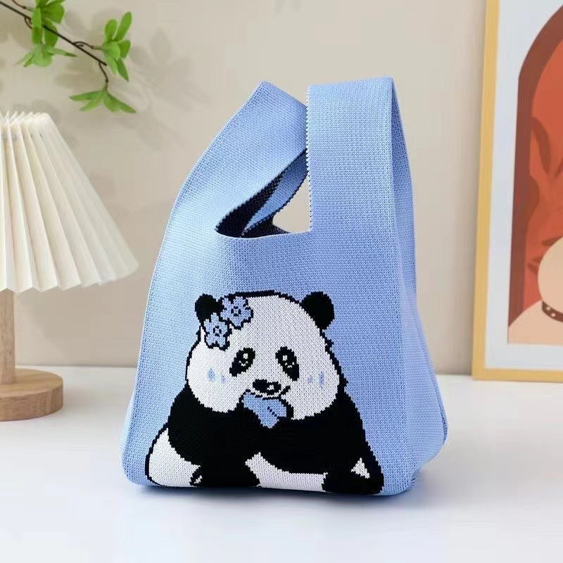 A Internet celebrity handbag women's knitted wool bucket bag Japanese and Korean version versatile hand carry casual tote bag box lunch bag y