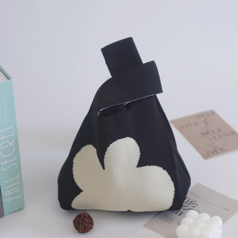 A Internet celebrity handbag women's knitted wool bucket bag Japanese and Korean version versatile hand carry casual tote bag box lunch bag y