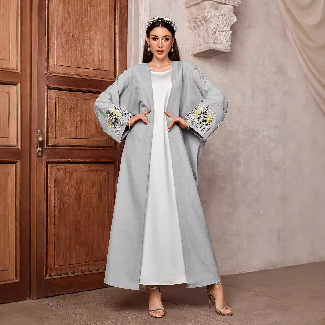 Factory Spot Cross-border Middle East Muslim Clothing Robe Embroidered Cardigan Dress Long Dress Bat Sleeve 2024 - Mixbatch