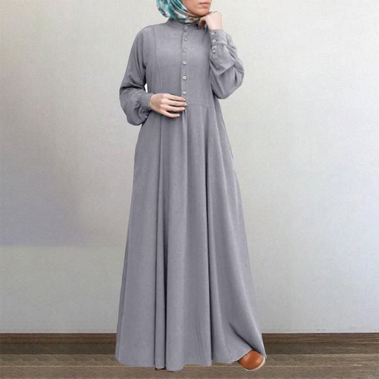 Europe, America, Central and Southeast Asia Autumn and Winter Casual National Style Retro Cardigan Crew Neck Pendulum Dress Muslim Women's Clothing - Mixbatch