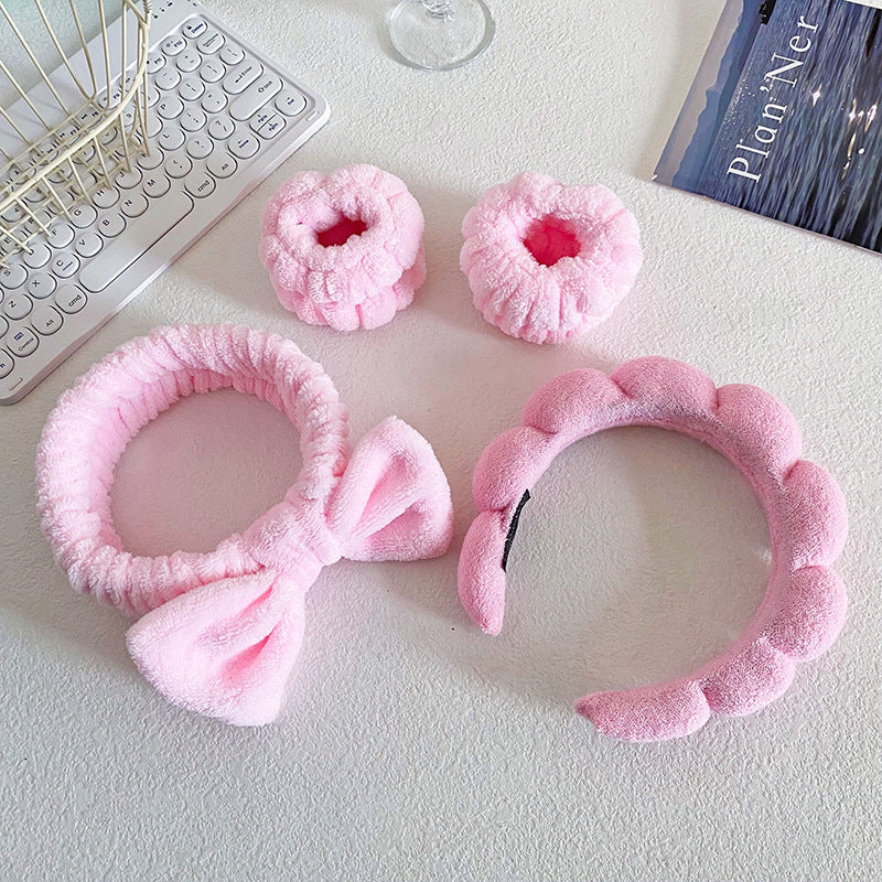 A Bow hair band, wash makeup, mask, cloud headband set, tie hair high cranial top
