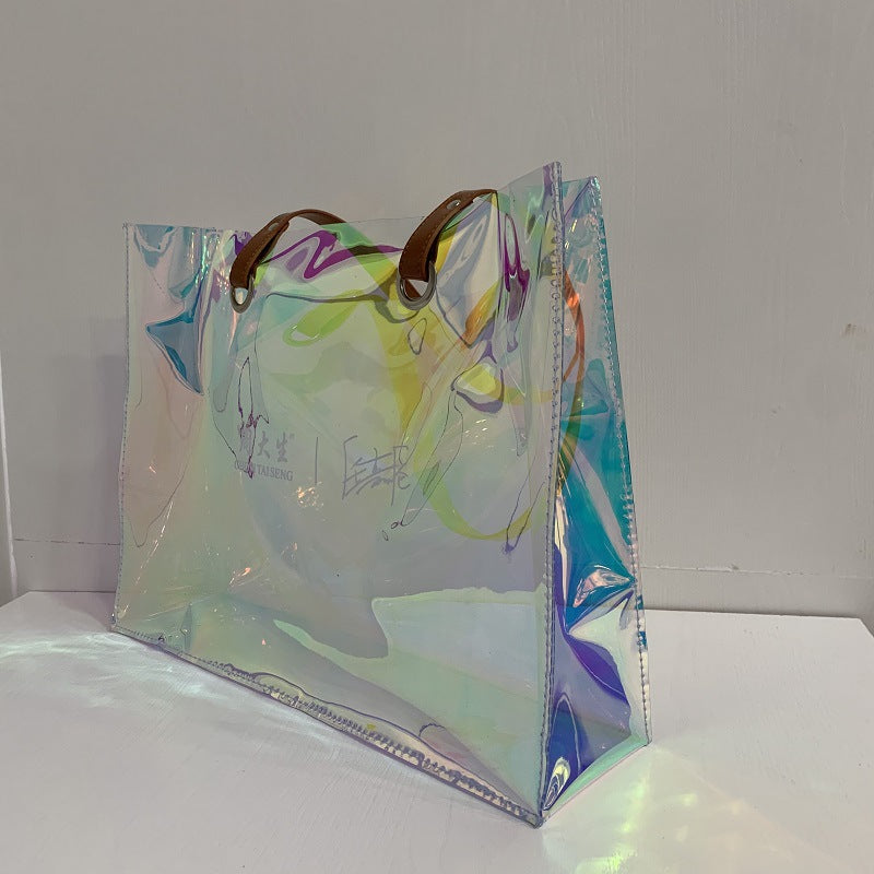 A Symphony pvc laser tote bag tpu plastic bag colored beach bag