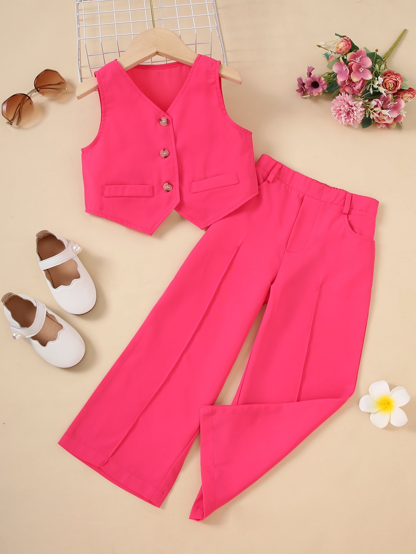 A cross-border new children's clothing girls high waist French fashion suit medium and small children's foreign style versatile suit Kids suit