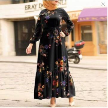 Arab Turkish Muslim Women's Dress Party Dress Women's Long Sleeve Printed Robe Wholesale - Mixbatch