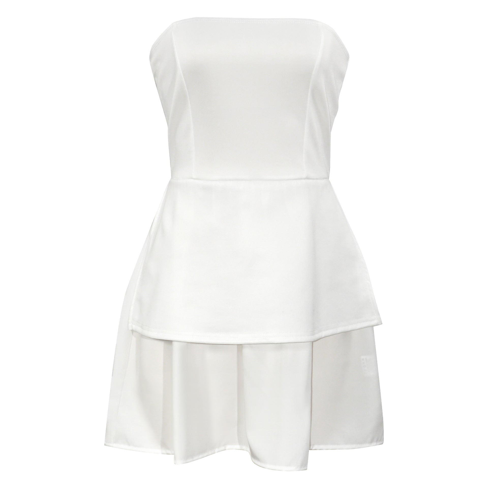 D088DS European and American cross-border 2025 spring tube top fake two-piece sleeveless chest-wrapped casual high-split splicing dress - Mixbatch