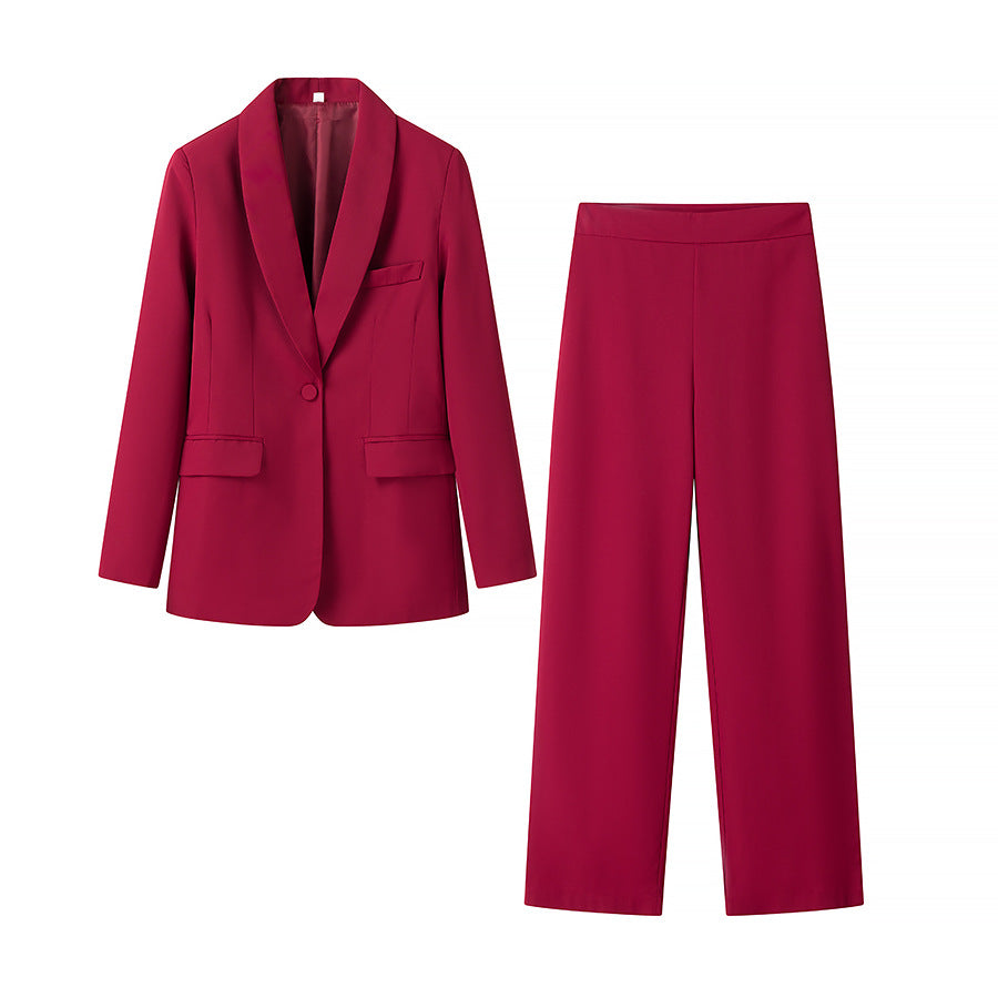 A new women's dress collar blazer + high waist loose trousers suit