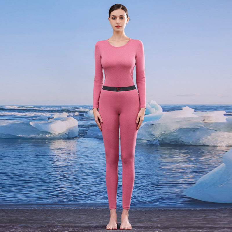 A autumn and winter silk wool thermal underwear female couple German velvet heating thickened primer long johns set wholesale - Mixbatch