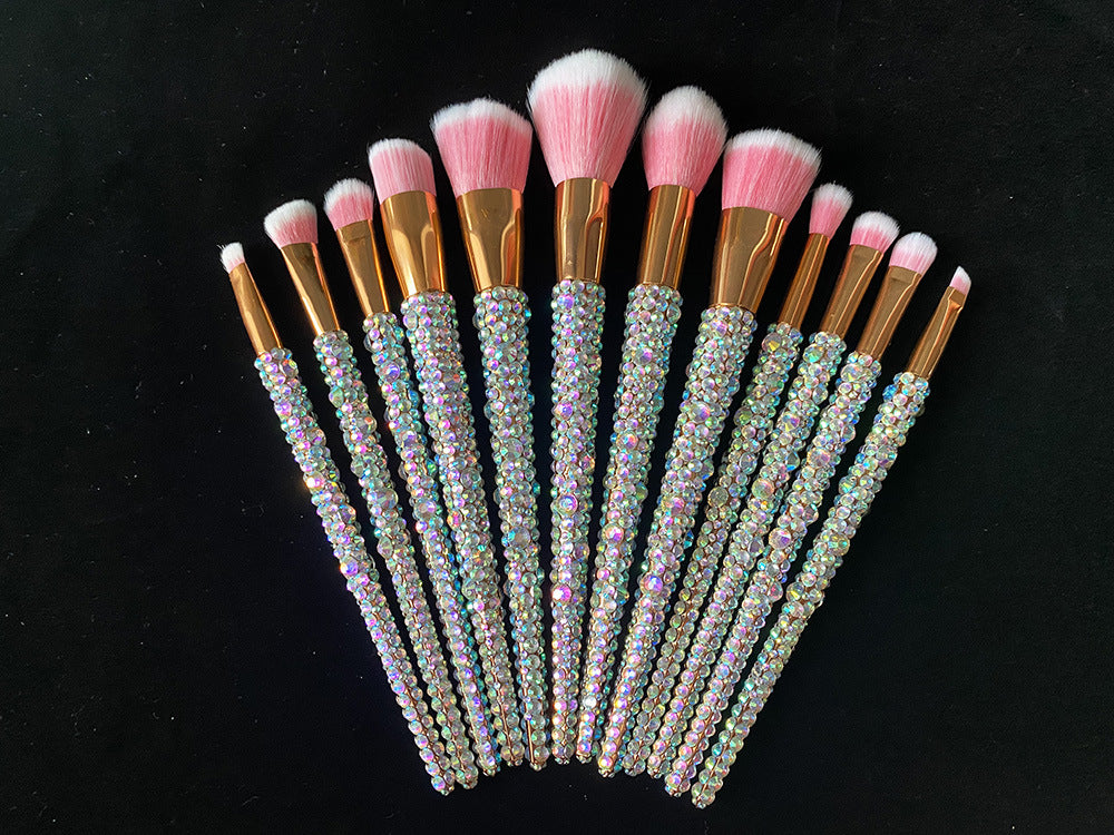 A 12 pcs full of diamond makeup brushes professional face and eye beauty kit, full of diamond Blingbling beauty - Mixbatch