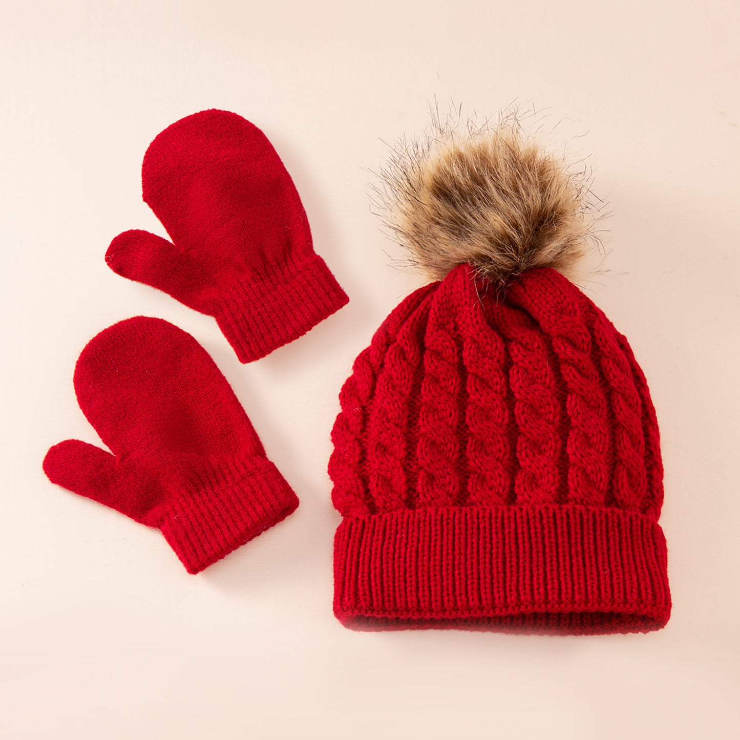 A new wool monochrome twist warm children's hat scarf gloves two or three-piece set