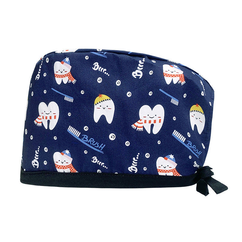 A Cotton Printed Surgical Cap Adjustable Women's Long Hair Baotou Cap Dentist Stomatology Clinic Frosted Cap Men's Foreign Trade
