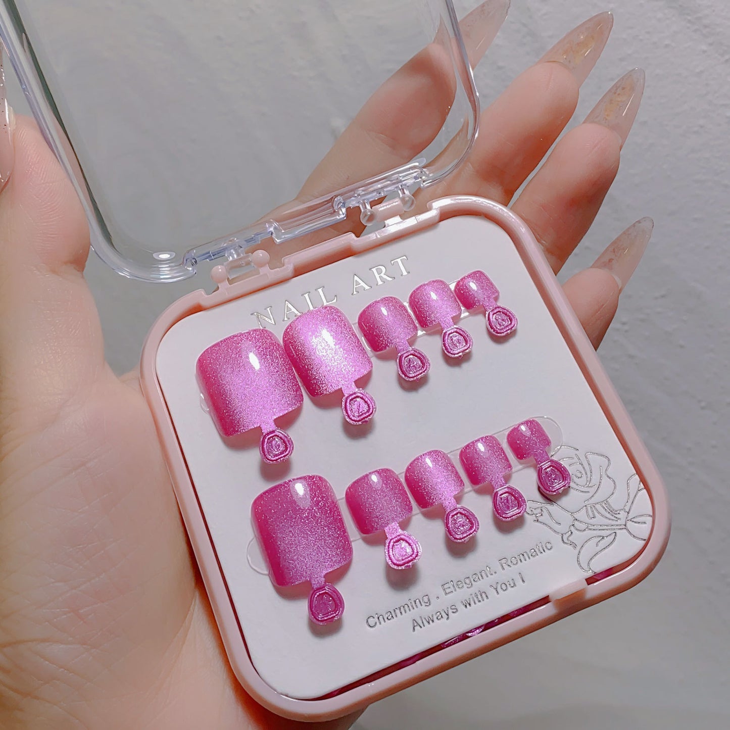 A manicure handmade wear nail spar cat eye flash drill foot nail patch wear nail foot manicure fake nail wholesale - Mixbatch