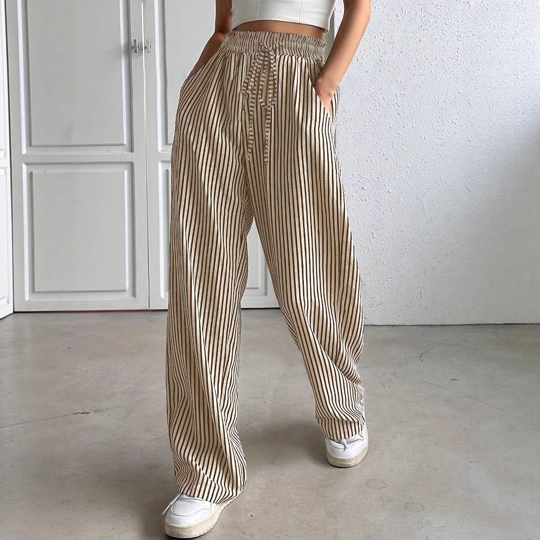 A striped casual trousers straight-leg trousers