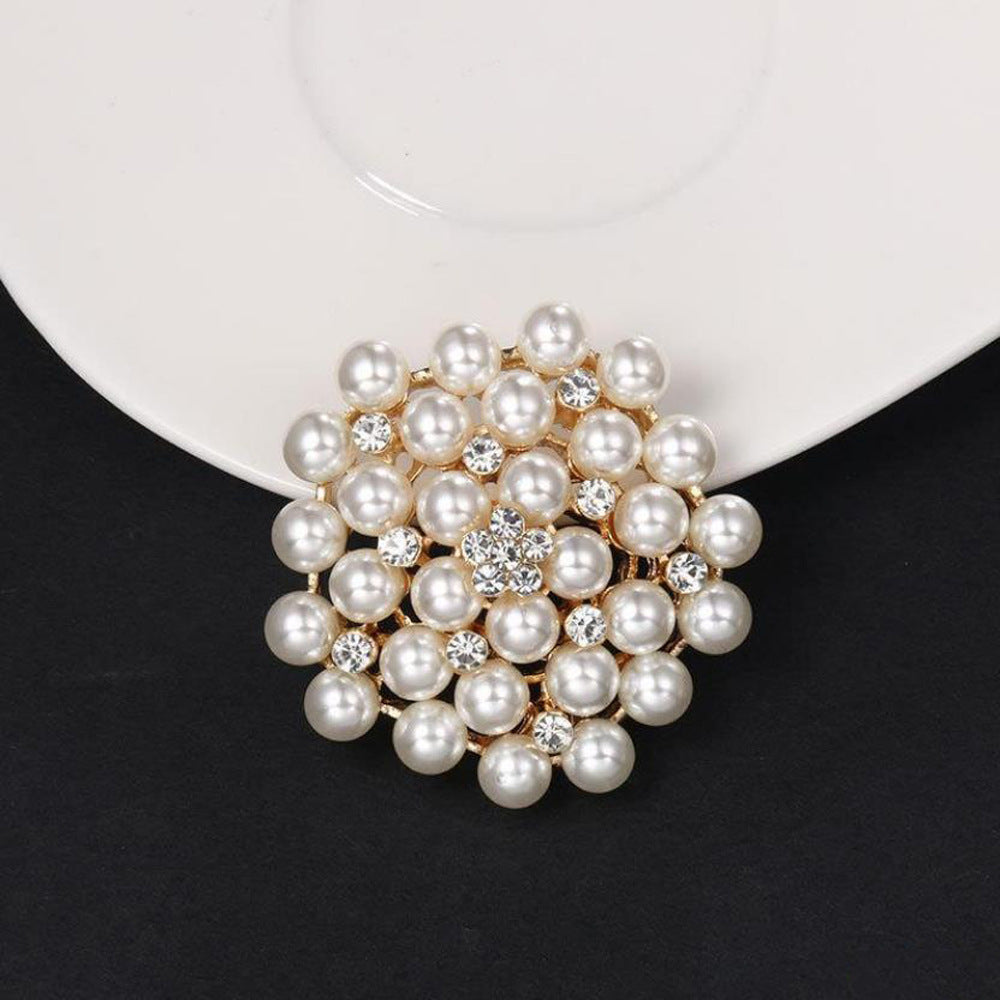A Cross-border hot-selling Korean version of pearl brooch, high-end diamond-encrusted flower pin, anti-light brooch clothing accessories - Mixbatch