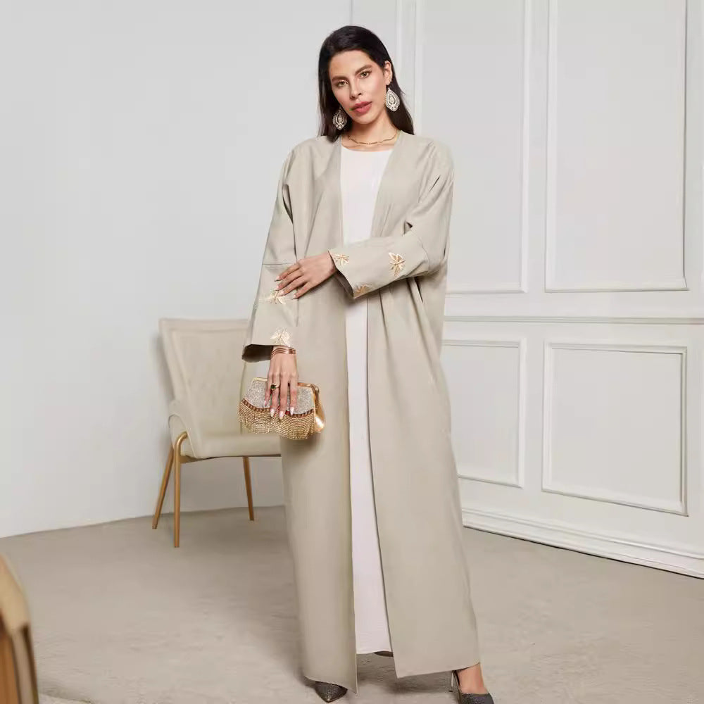 New robe Middle Eastern Muslim fashion embroidery butterfly elegant cardigan long dress bat sleeve dress - Mixbatch