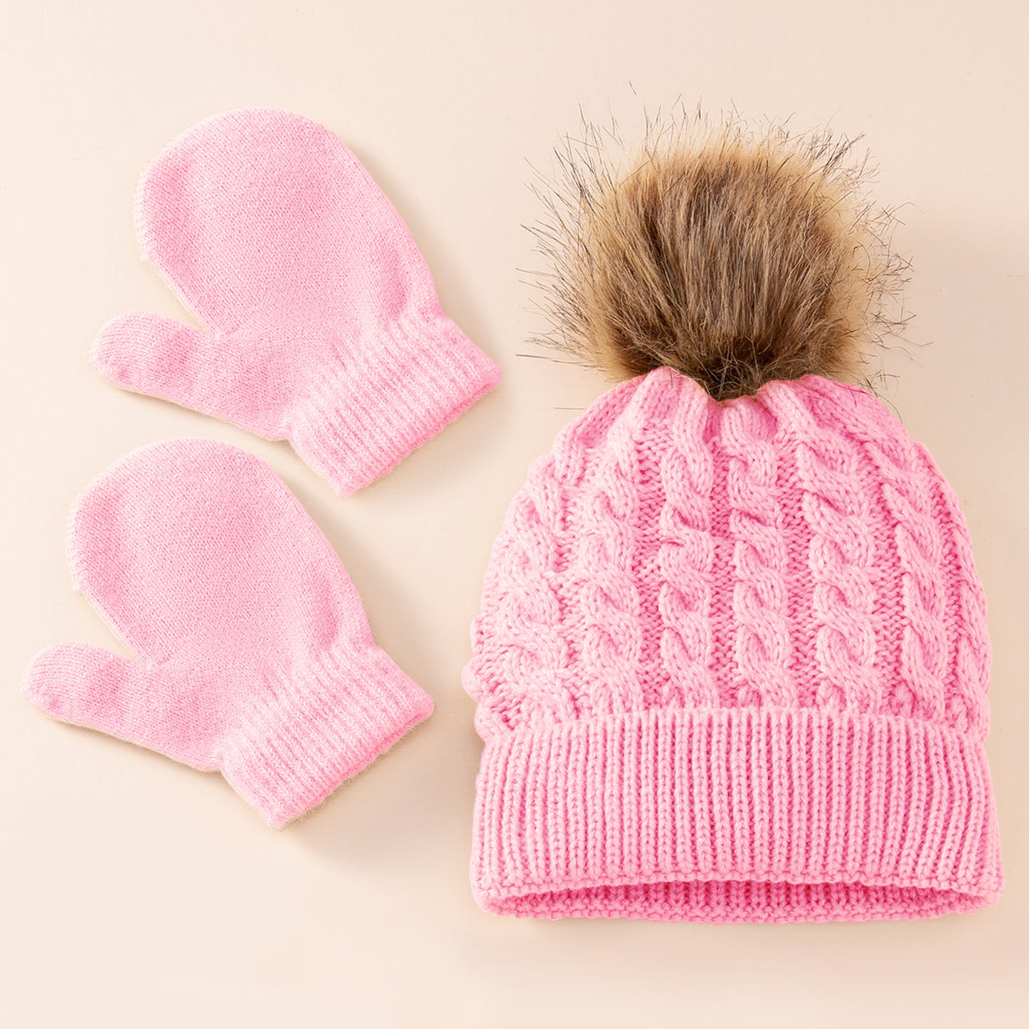 A new wool monochrome twist warm children's hat scarf gloves two or three-piece set