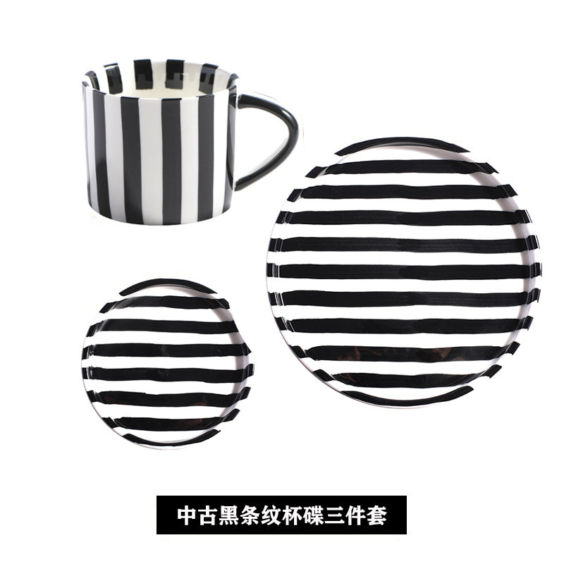 A Nordic hand-painted retro coffee cup and saucer set