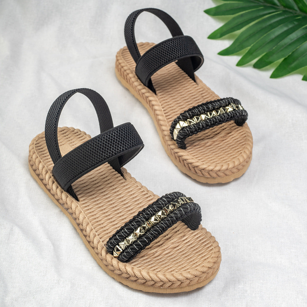 A flat sandals comfortable girls strap elastic sandals lightweight fashion outdoor trendy shoes - Mixbatch