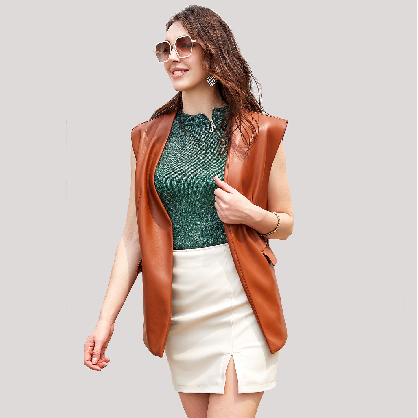 A women's PU leather vest jacket