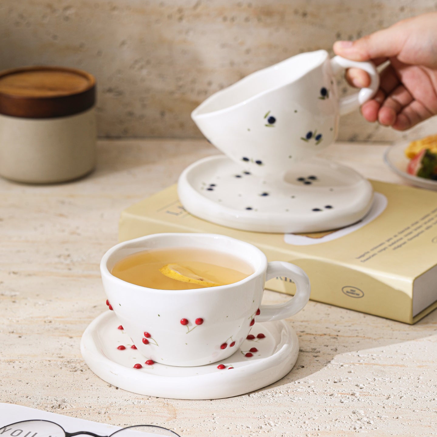A Embossed Ceramic Coffee Cup and Saucer Set