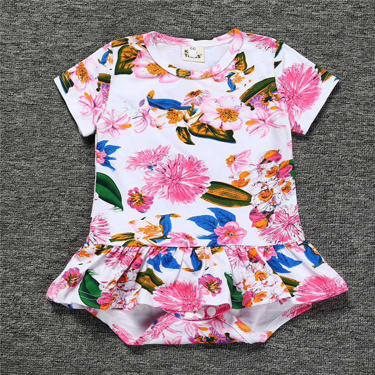 A New baby crawling clothes ins European and American baby onesies, summer girls printed short-sleeved triangle skirts - Mixbatch