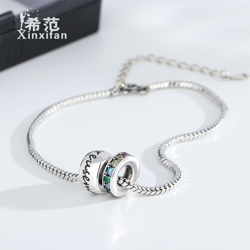 A S925 Sterling Silver Double Ring Diamond Bracelet