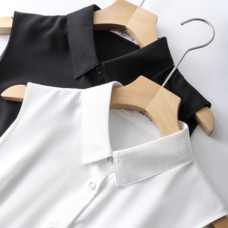 A White sleeveless shirt women's autumn medium and long inner vest top loose backing vest lapel anti-wrinkle shirt