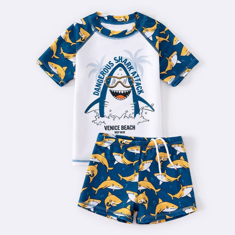 A children's split short-sleeved swimsuit boys summer cute shark - Mixbatch