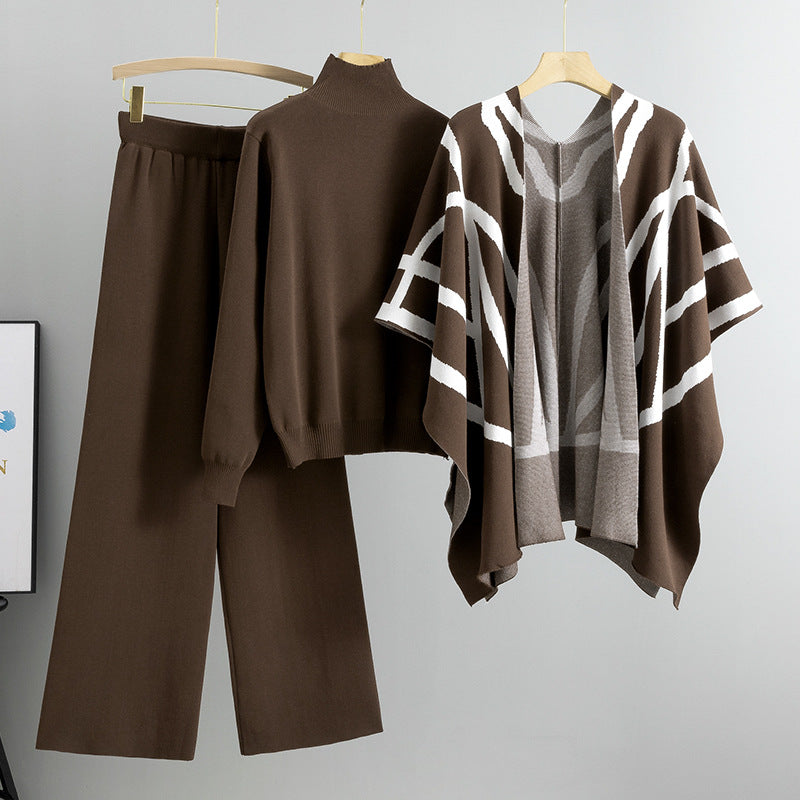 A knitted sweater pants three-piece set