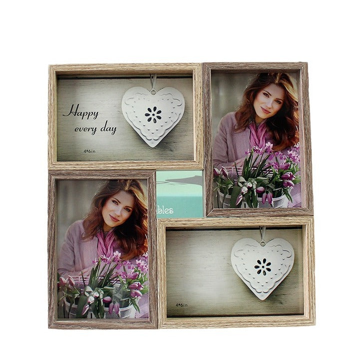 A creative four-grid combination 6-inch photo frame retro American photo frame table hanging wall double six-inch splicing frame